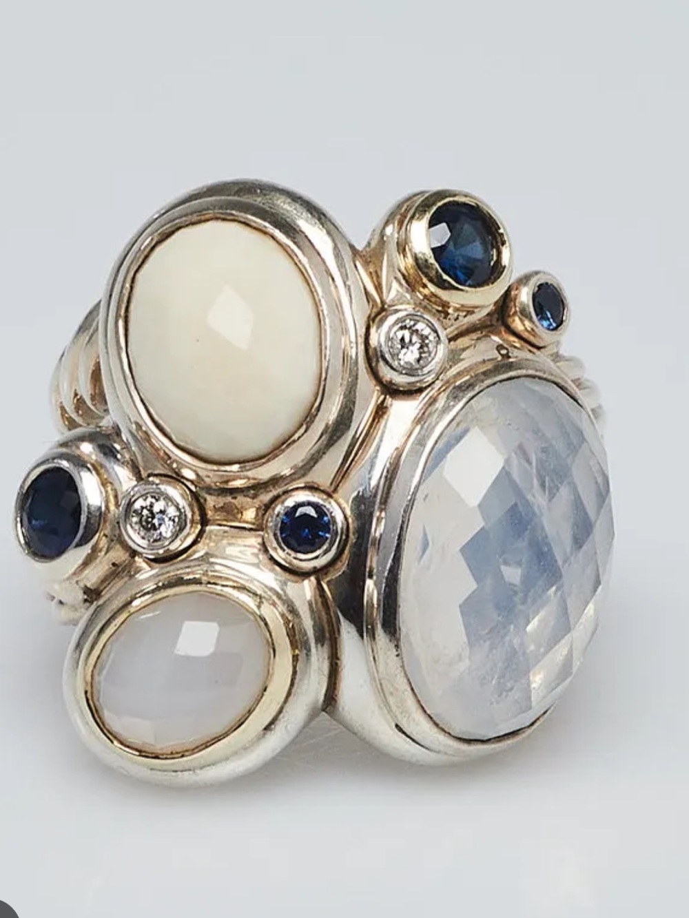 David Yurman | Ring | Sterling Silver Multi-Stone Oval Mosaic Ring with Diamonds - Picture 14 of 14